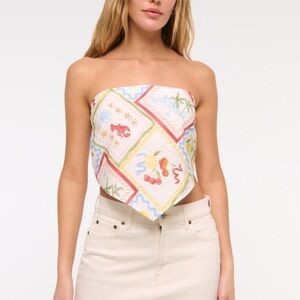 Bra-Free Strapless Scarf Tube Top in Tile Print NWT